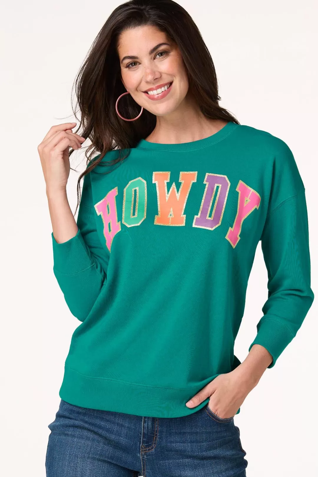 Cato Tops | Glittery Howdy Sweatshirt