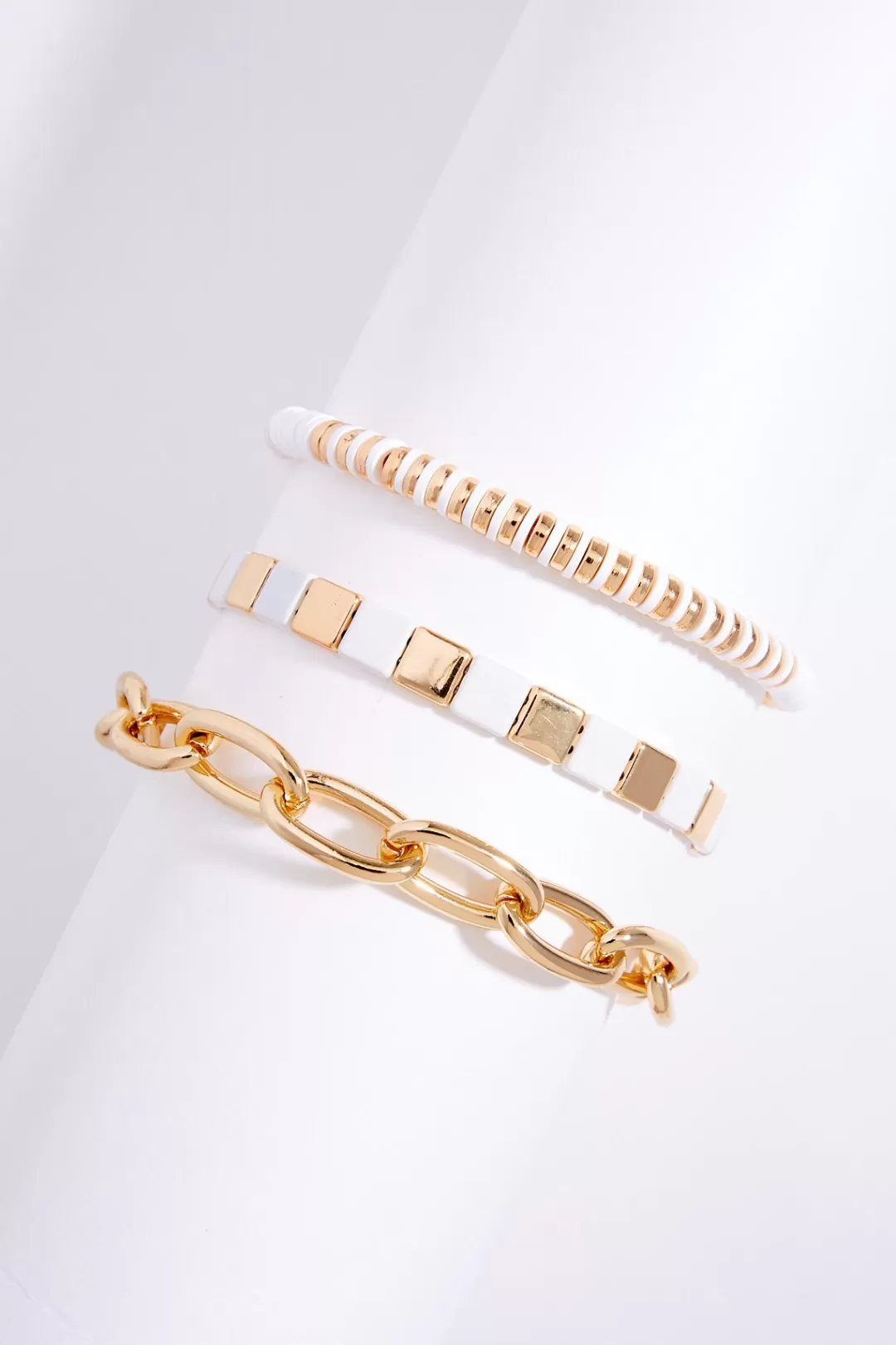 Cato Bracelets | Gold White Bracelet Set