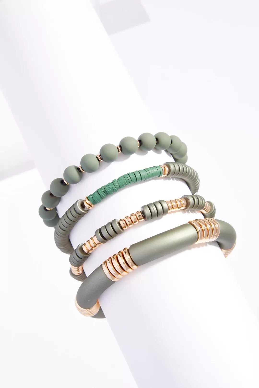 Cato Bracelets | Green Gold Stretch Bracelet Set