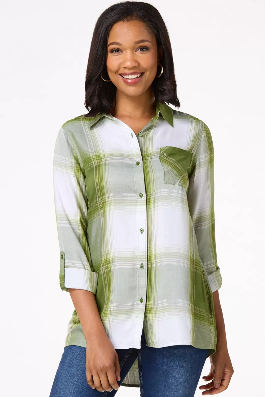 Cato Tops | Green Plaid Tunic