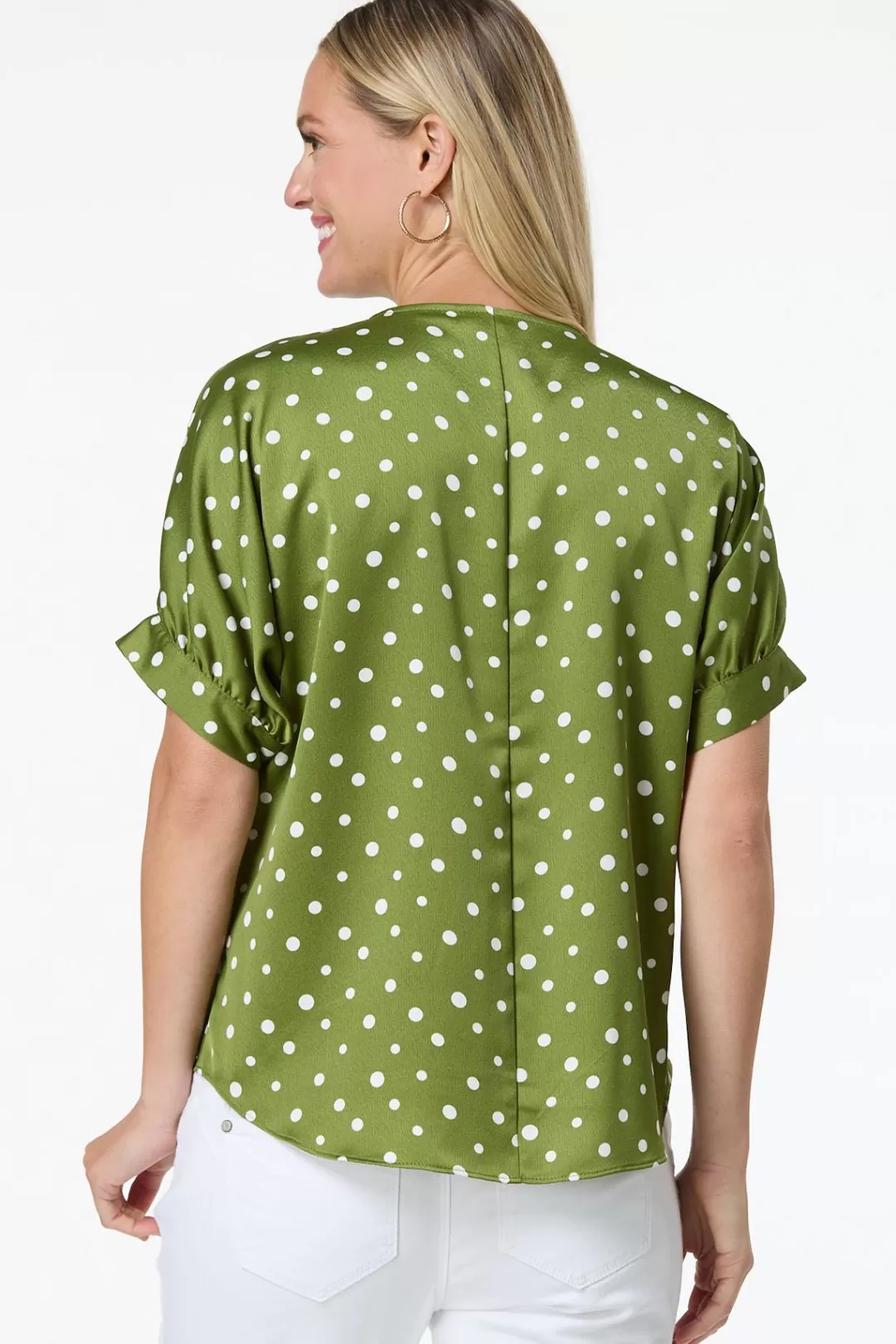 Cato Tops | Green Polka Dot Top