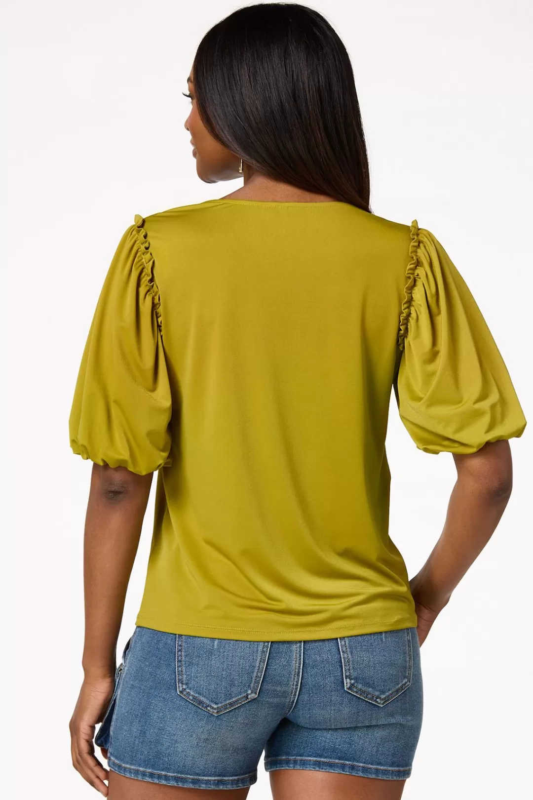 Cato Tops | Green Puff Sleeve Top