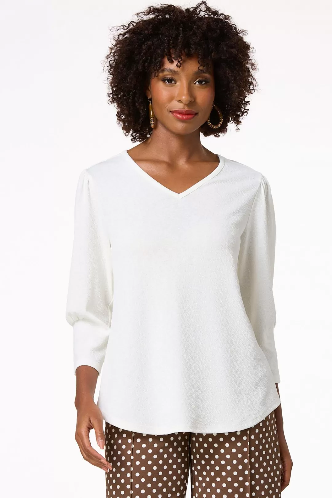 Cato Tops | Ivory Puff Sleeve Top