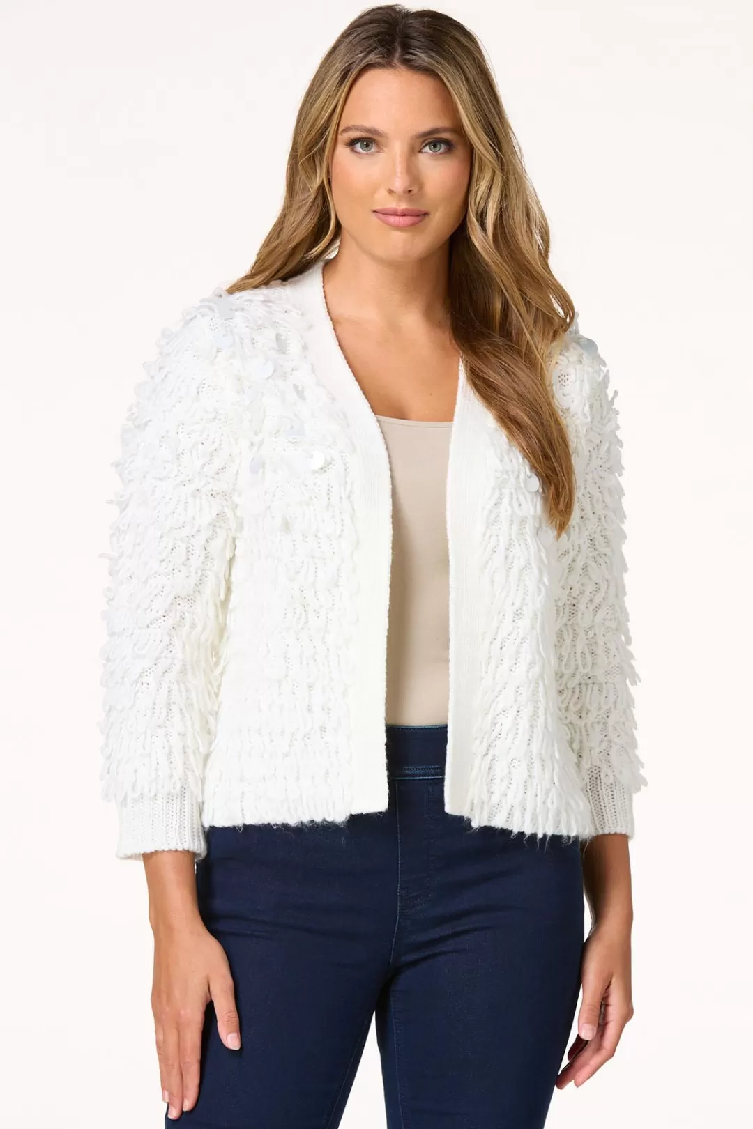 Cato Sweaters | Ivory Textured Cardigan