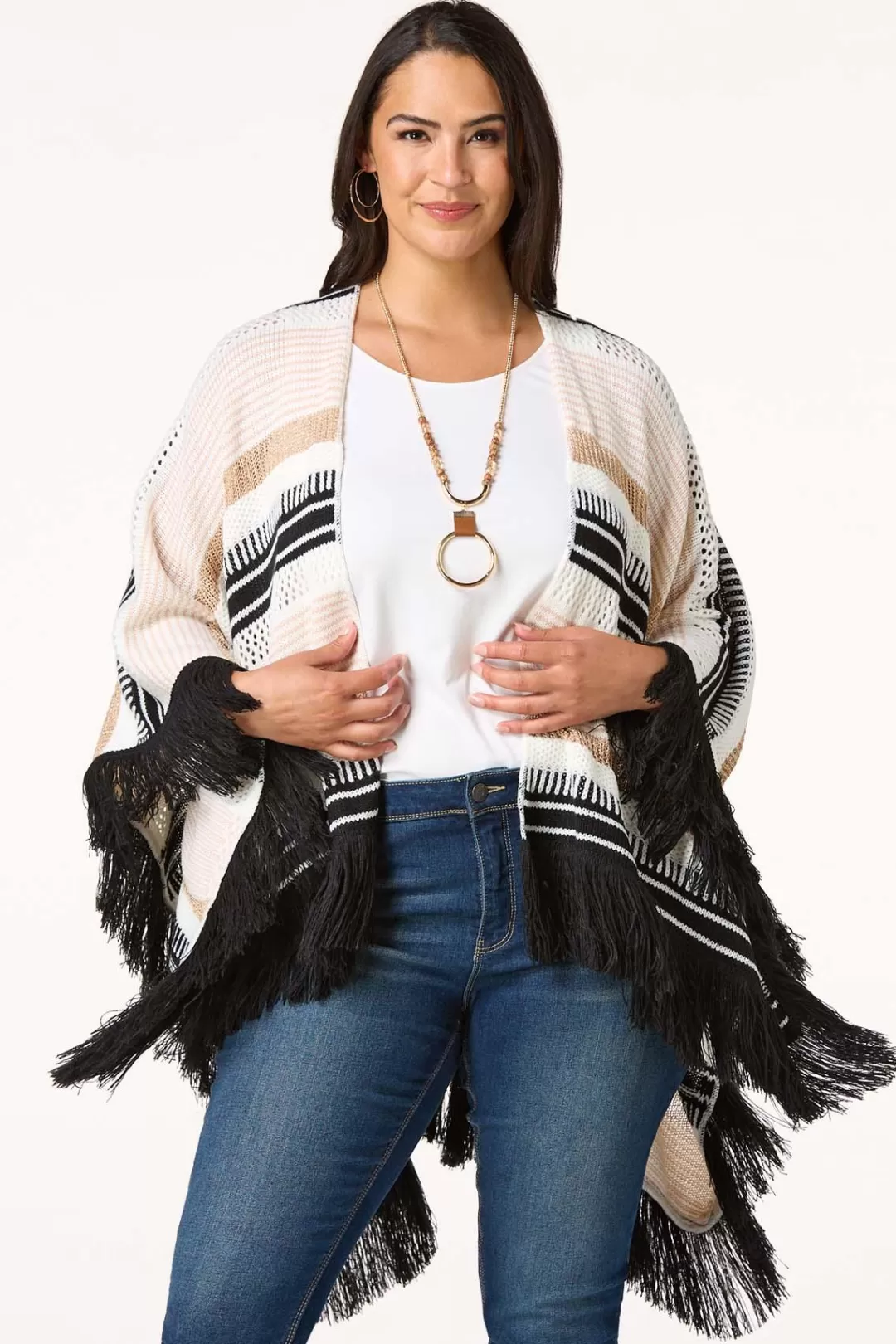 Cato Cold Weather | Knit Stripe Metallic Fringe Wrap