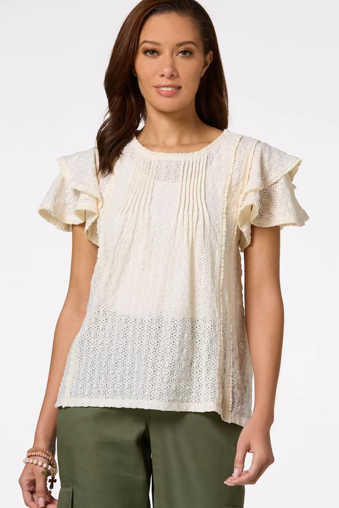 Cato Tops | Lacy Ruffled Sleeve Top