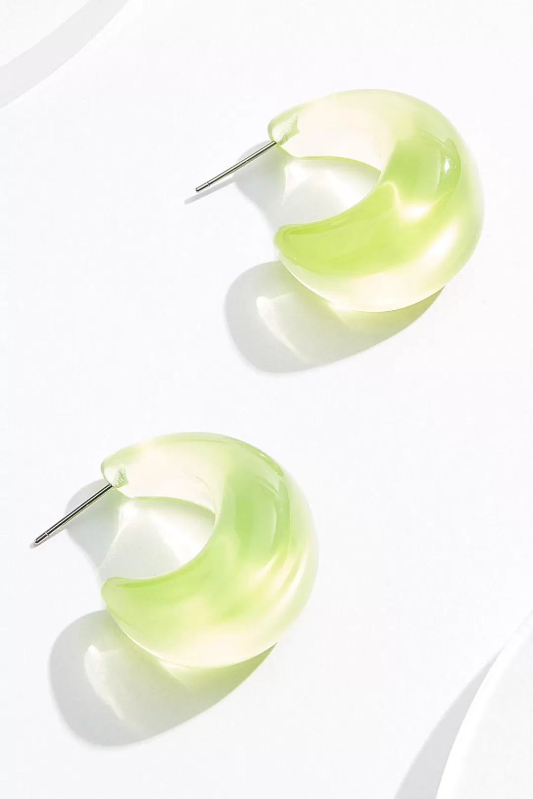 Cato Earrings | Lucite Green Chunky Huggie Hoops