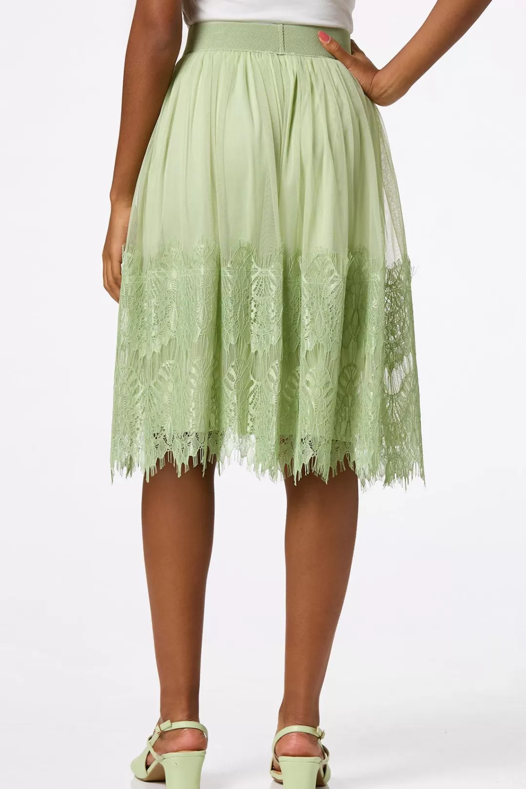 Cato Skirts | Mesh Lace Midi Skirt