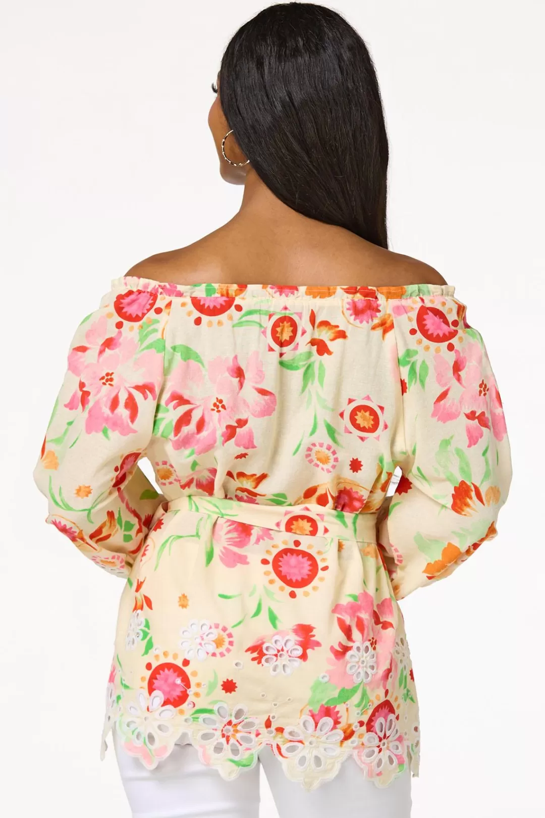 Cato Tops | Off Shoulder Floral Eyelet Detail Top