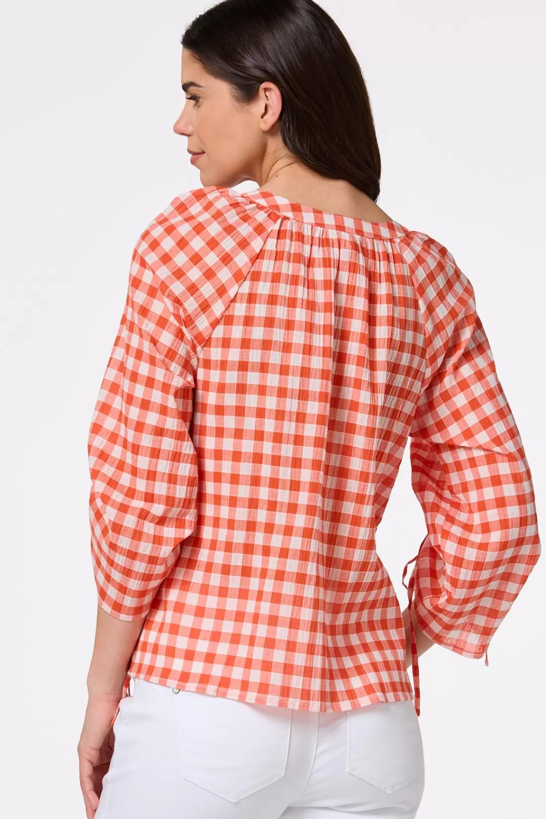 Cato Tops | Orange Check Top