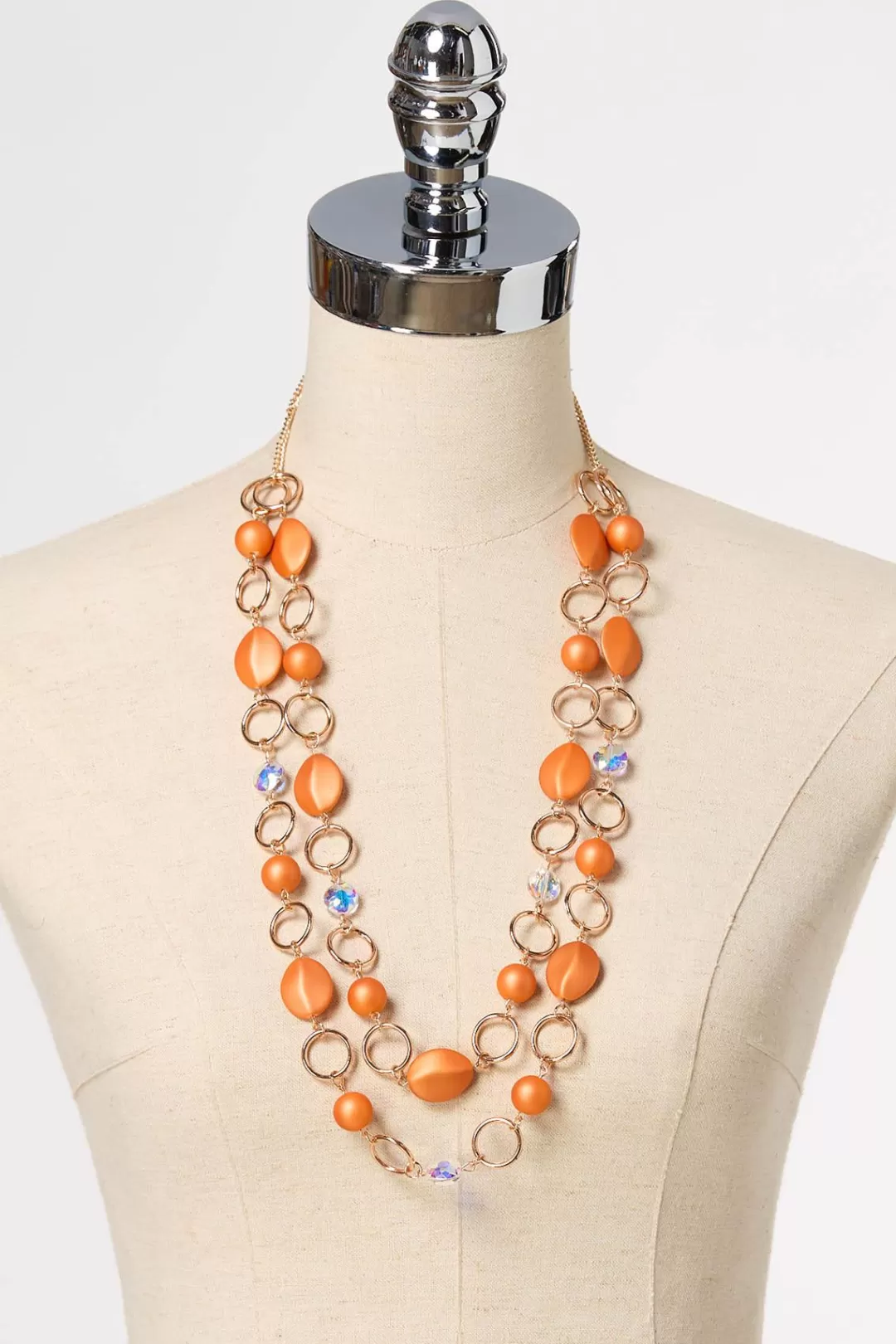 Cato Sets | Necklaces | Orange Gold Layered Long Necklace Set