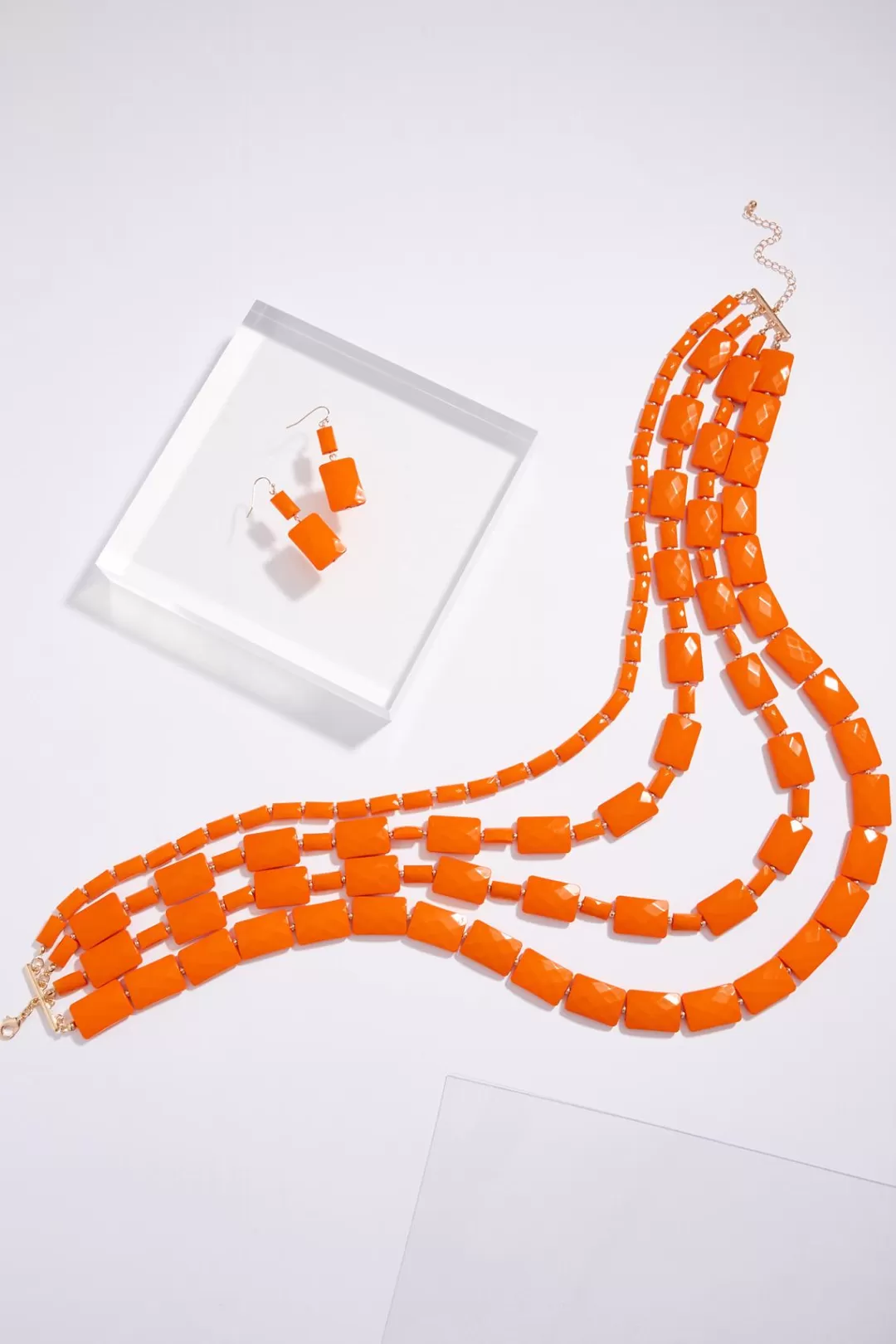 Cato Sets | Necklaces | Orange Square Layered Necklace Set