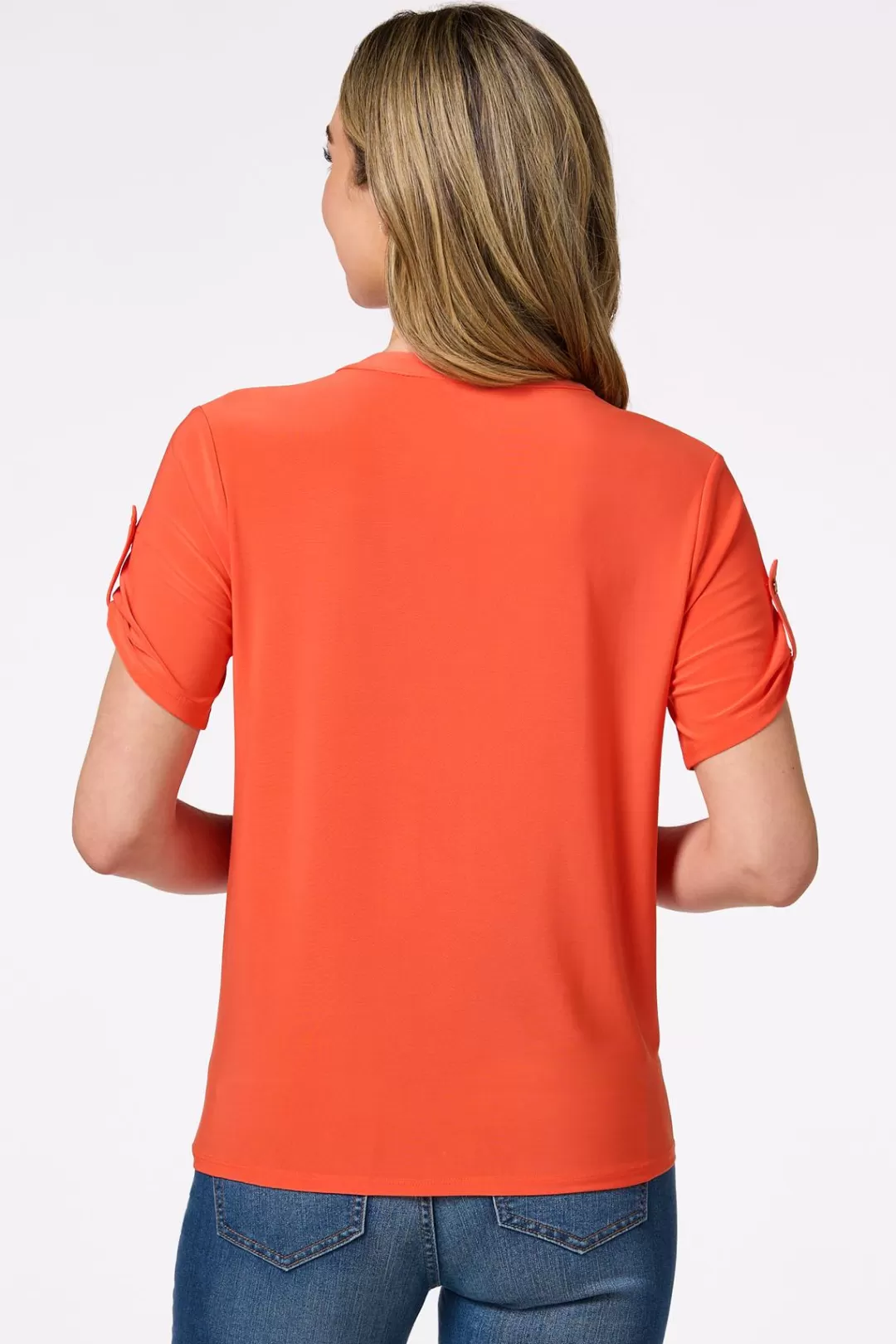 Cato Tops | Orange Tie Front Top