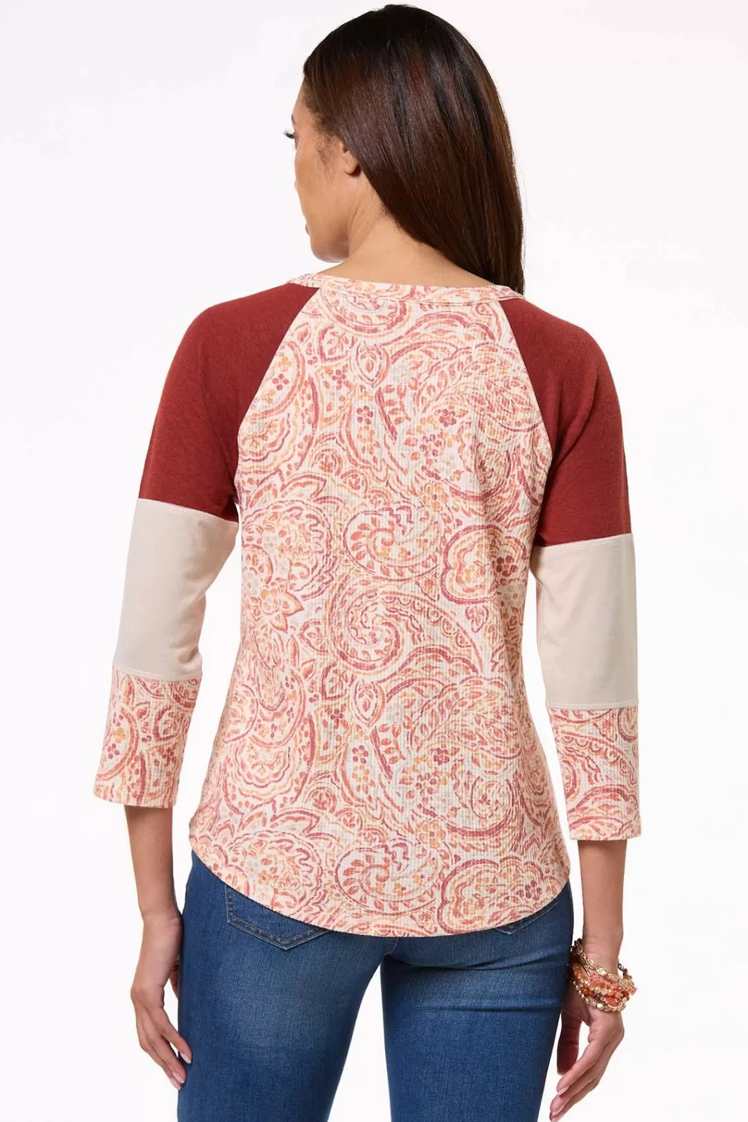 Cato Tops | Paisley Baseball Top