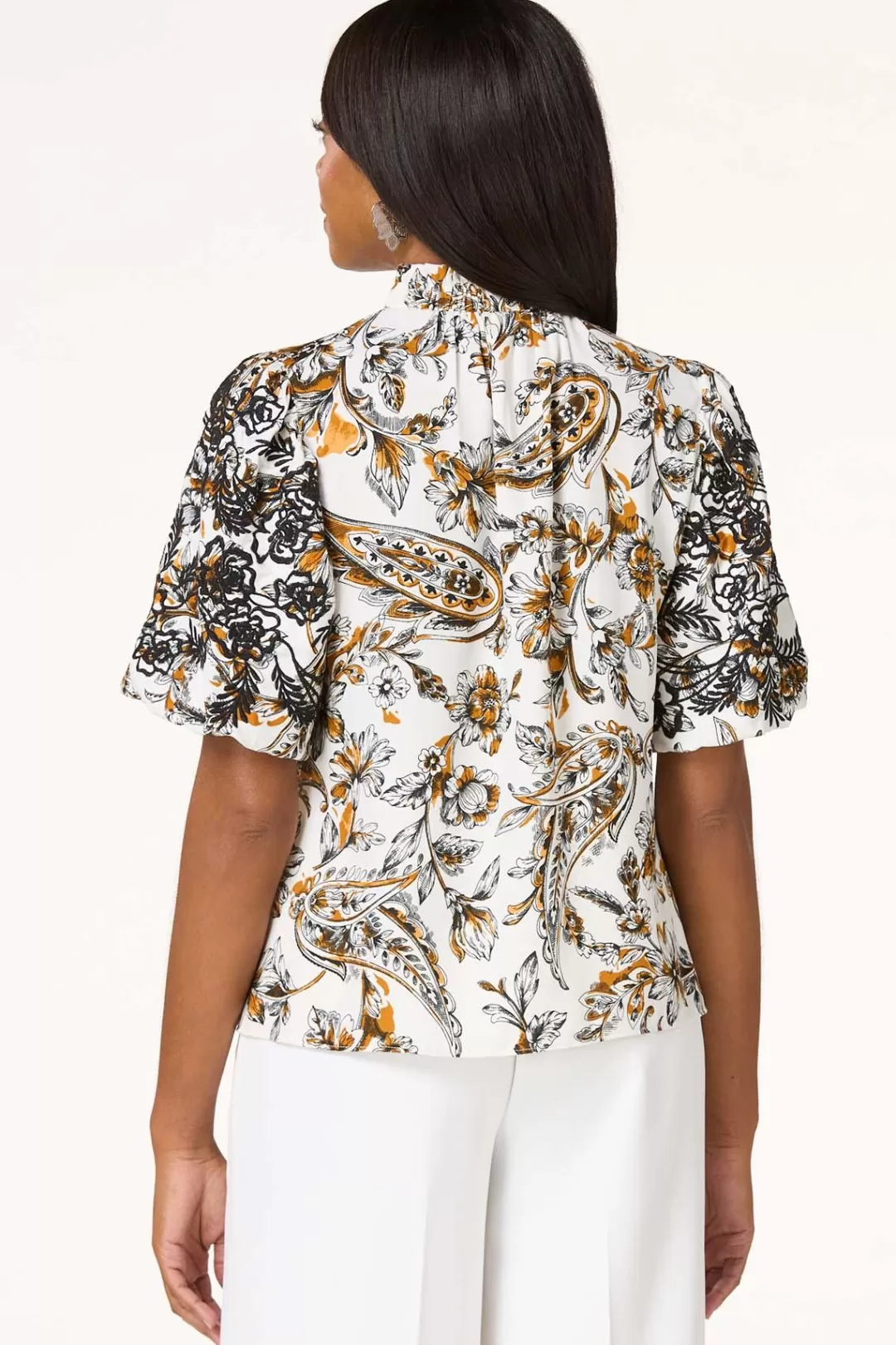 Cato Tops | Paisley Floral Embroidered Sleeve Top