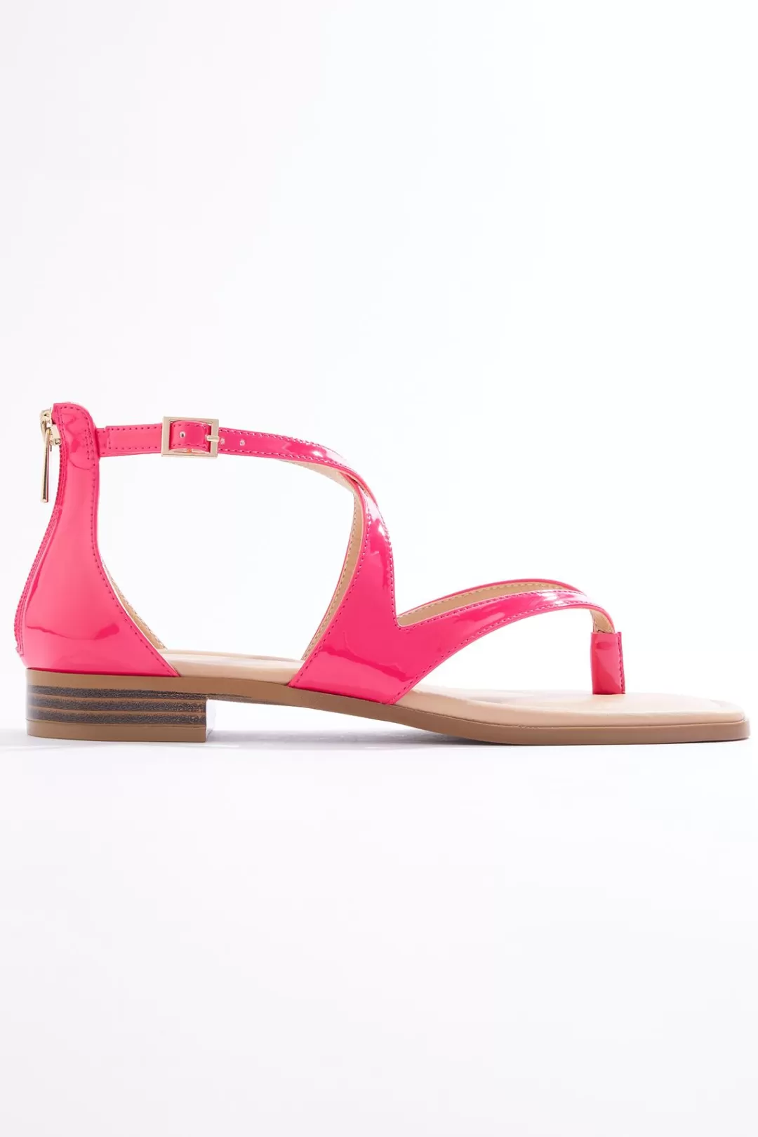 Cato Sandals | Flats | Patent Pink Strappy Thong Sandals