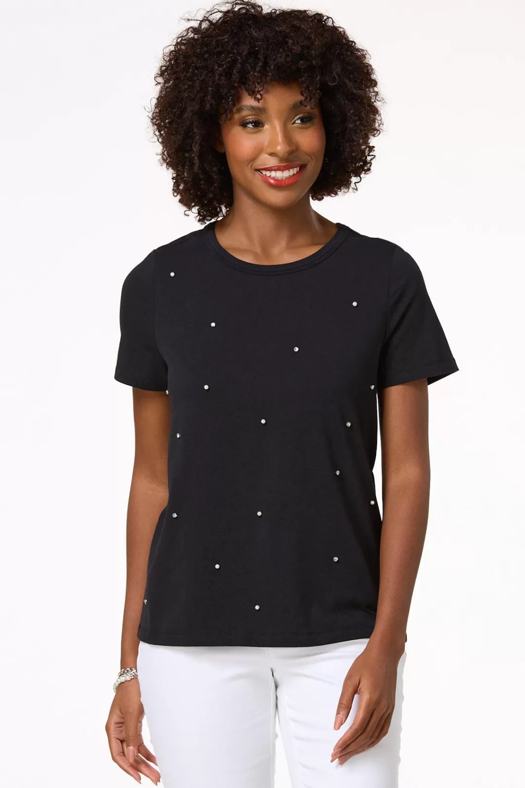 Cato Tops | Pearl Rhinestone Tee