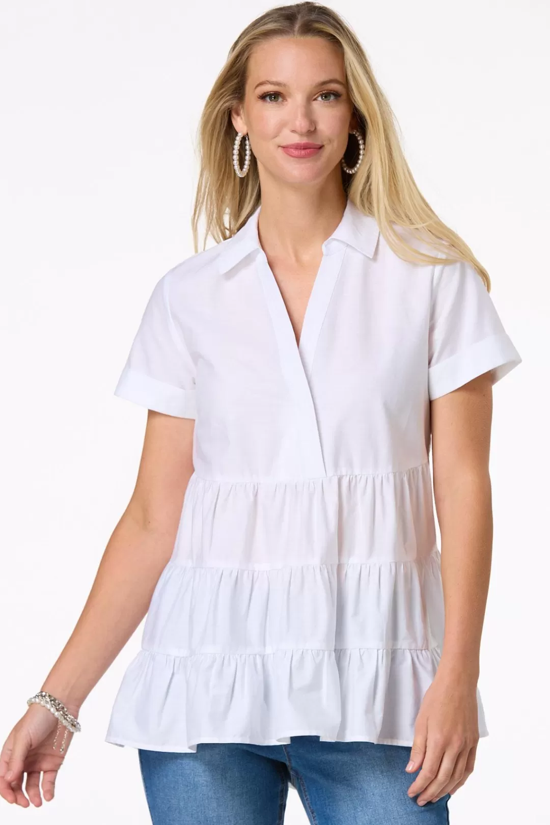 Cato Petites | Tops | Petite Tiered Poplin Tunic