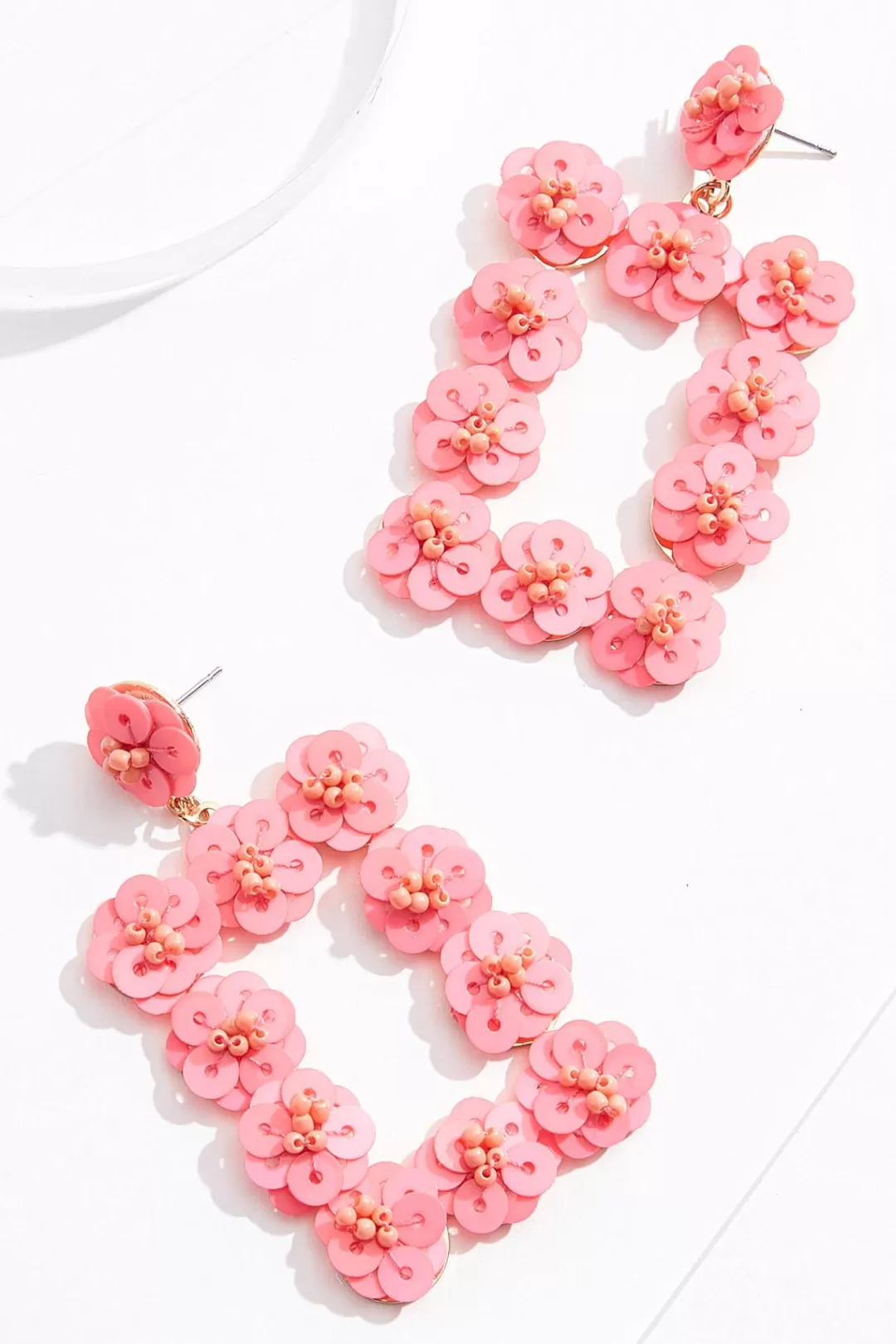 Cato Earrings | Pink Flower Rectangle Earrings