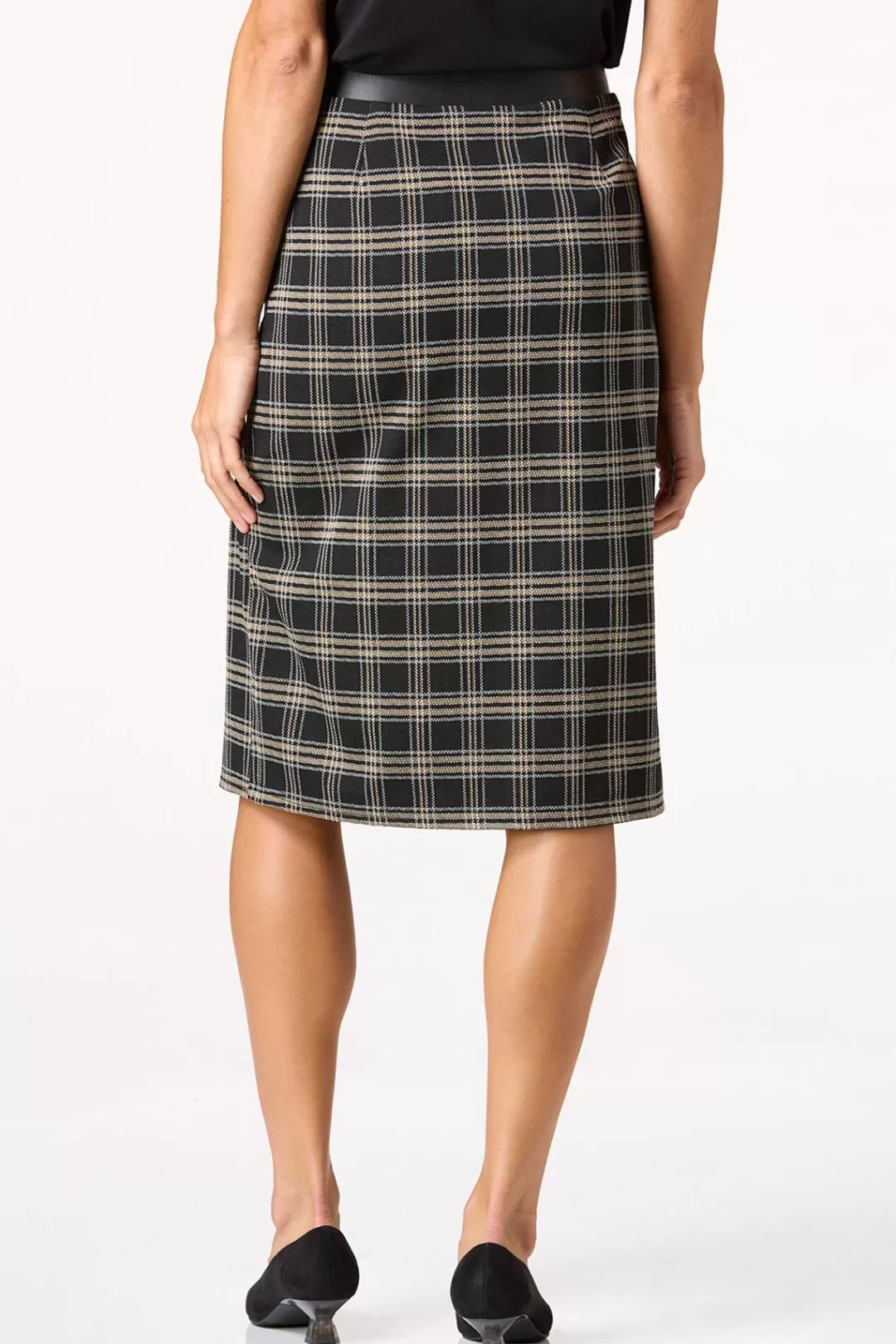 Cato Skirts | Plaid Faux Leather Trim Pencil Skirt