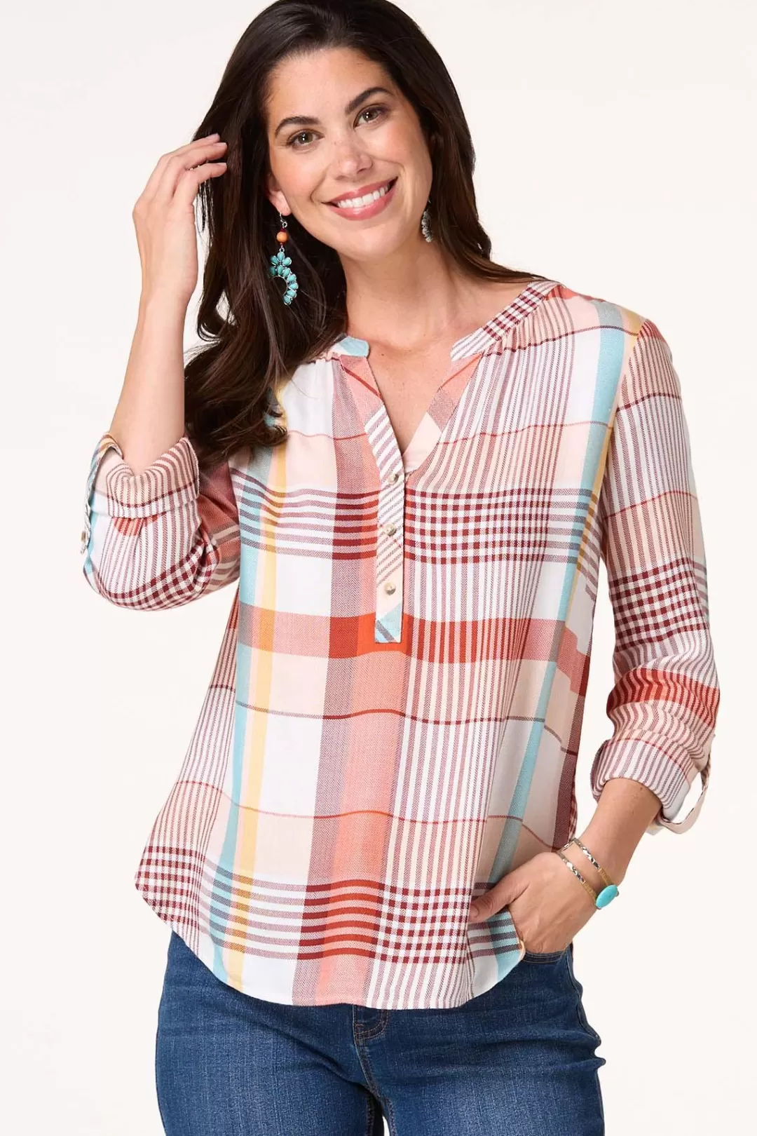 Cato Tops | Plaid Popover Top