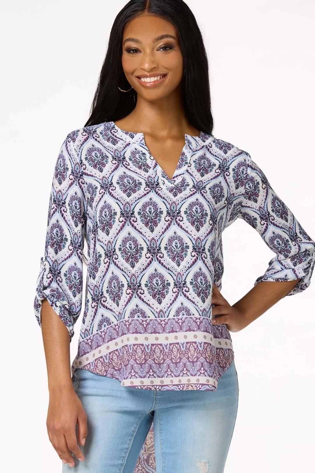 Cato Tops | Purple Medallion High- Low Top