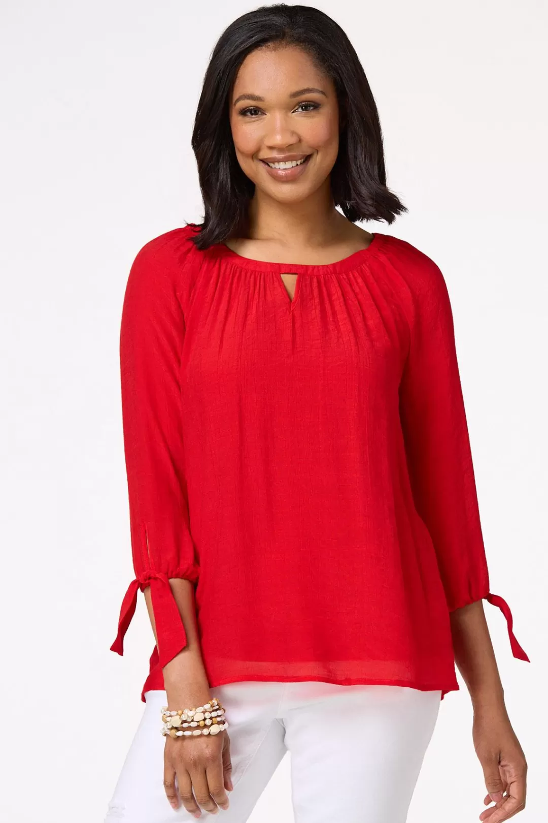 Cato Tops | Red Keyhole Top