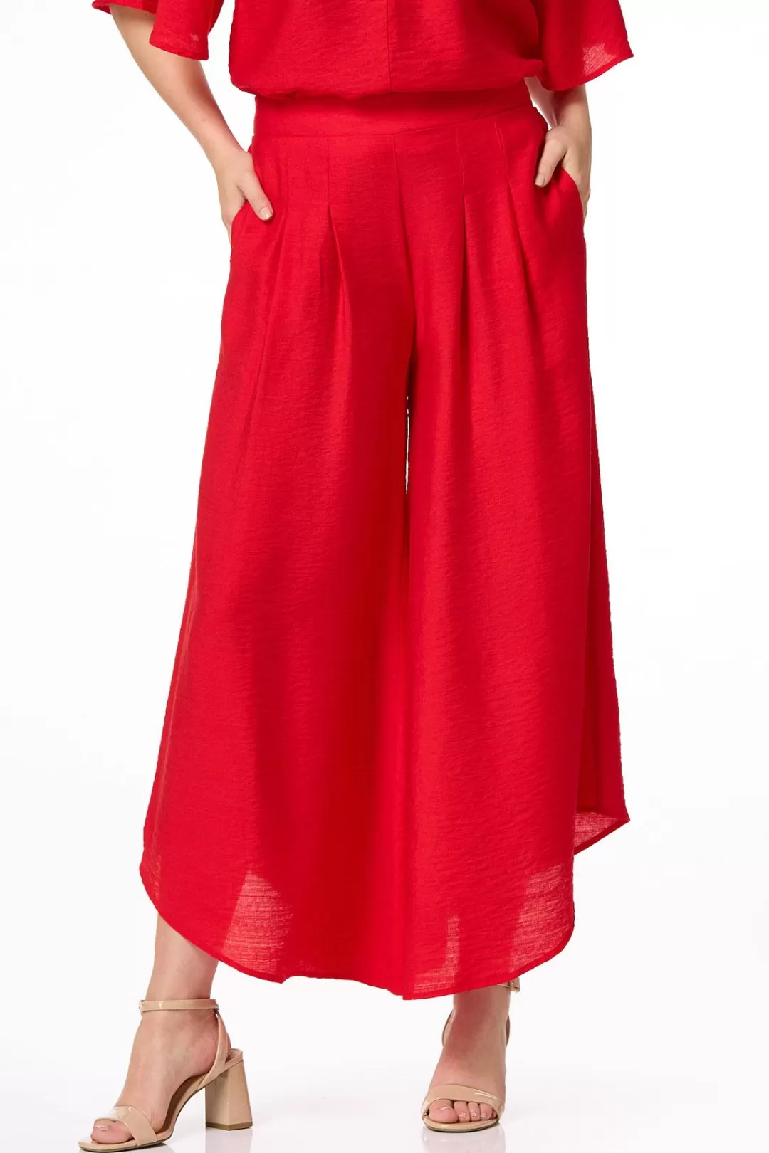 Cato Pants | Red Pleated Wide Leg Pants