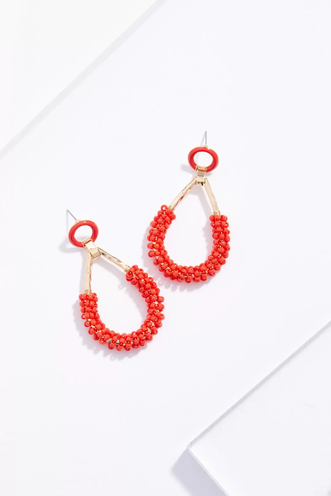 Cato Earrings | Red Seed Bead Tear Earrings