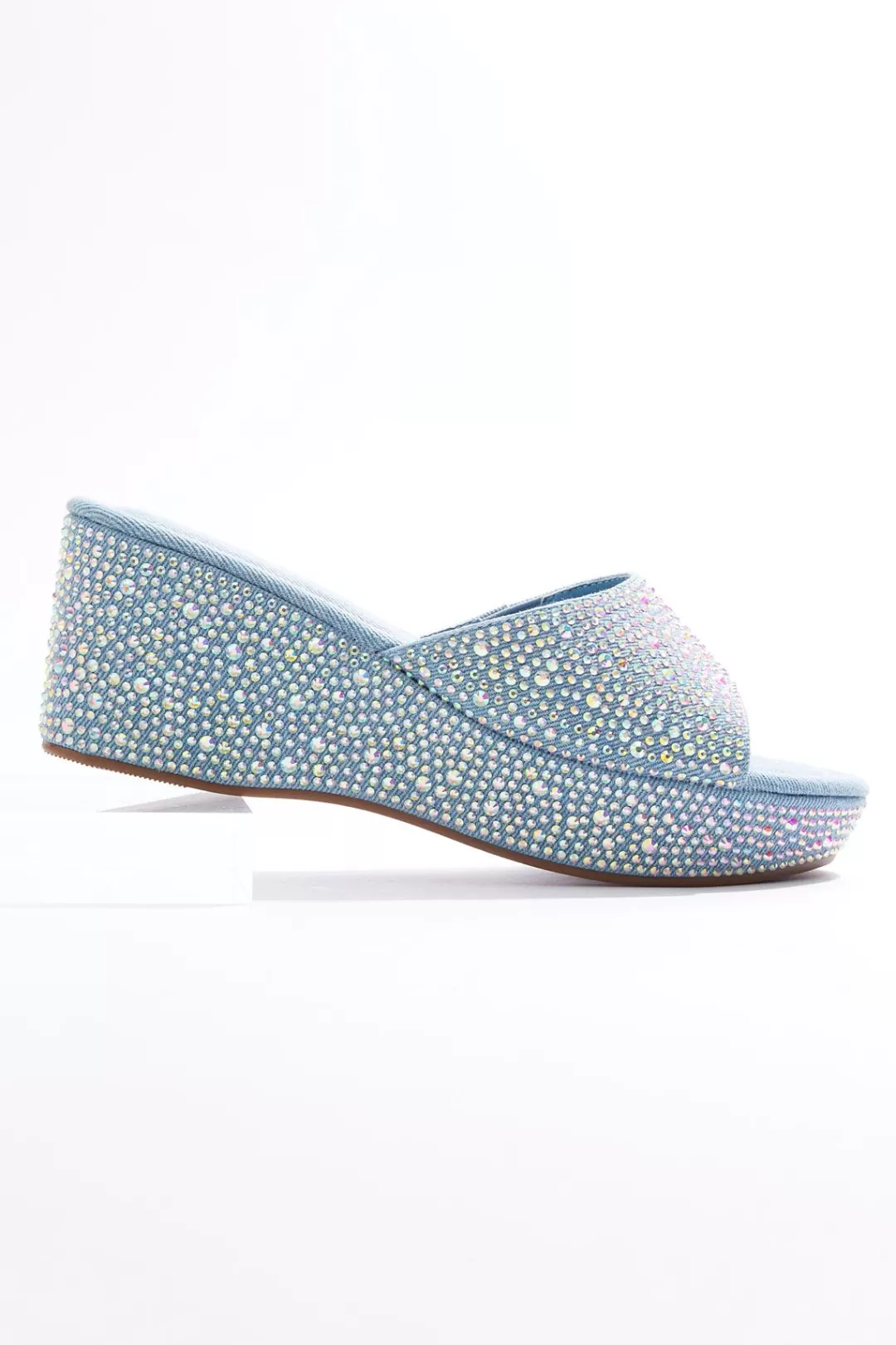 Cato Sandals | Rhinestone Trim Denim Wedges