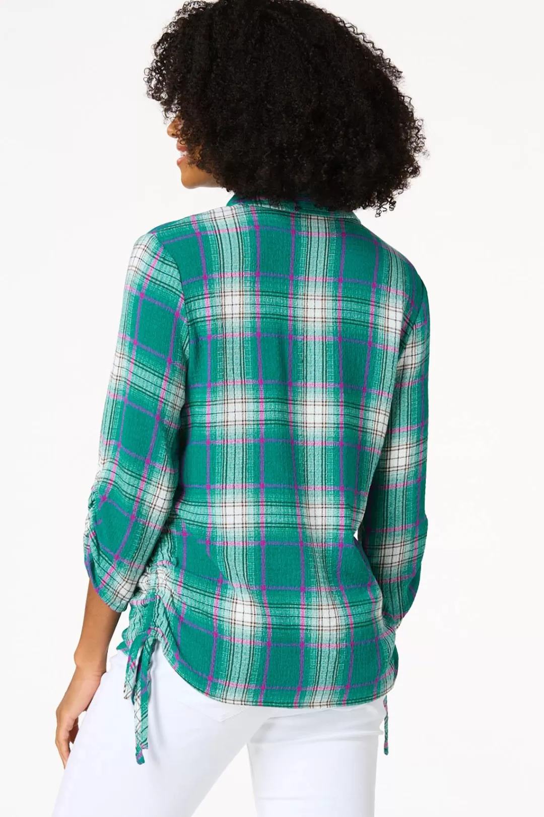 Cato Tops | Ruched Plaid Shirt