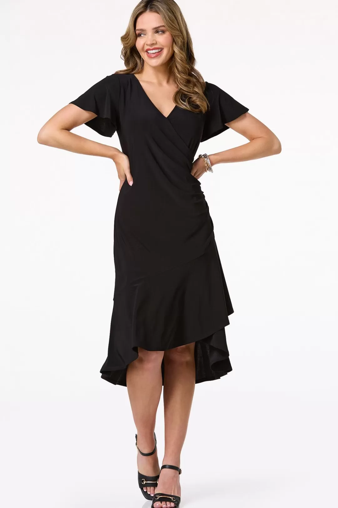 Cato Dresses | Ruched Side Drape Midi Dress