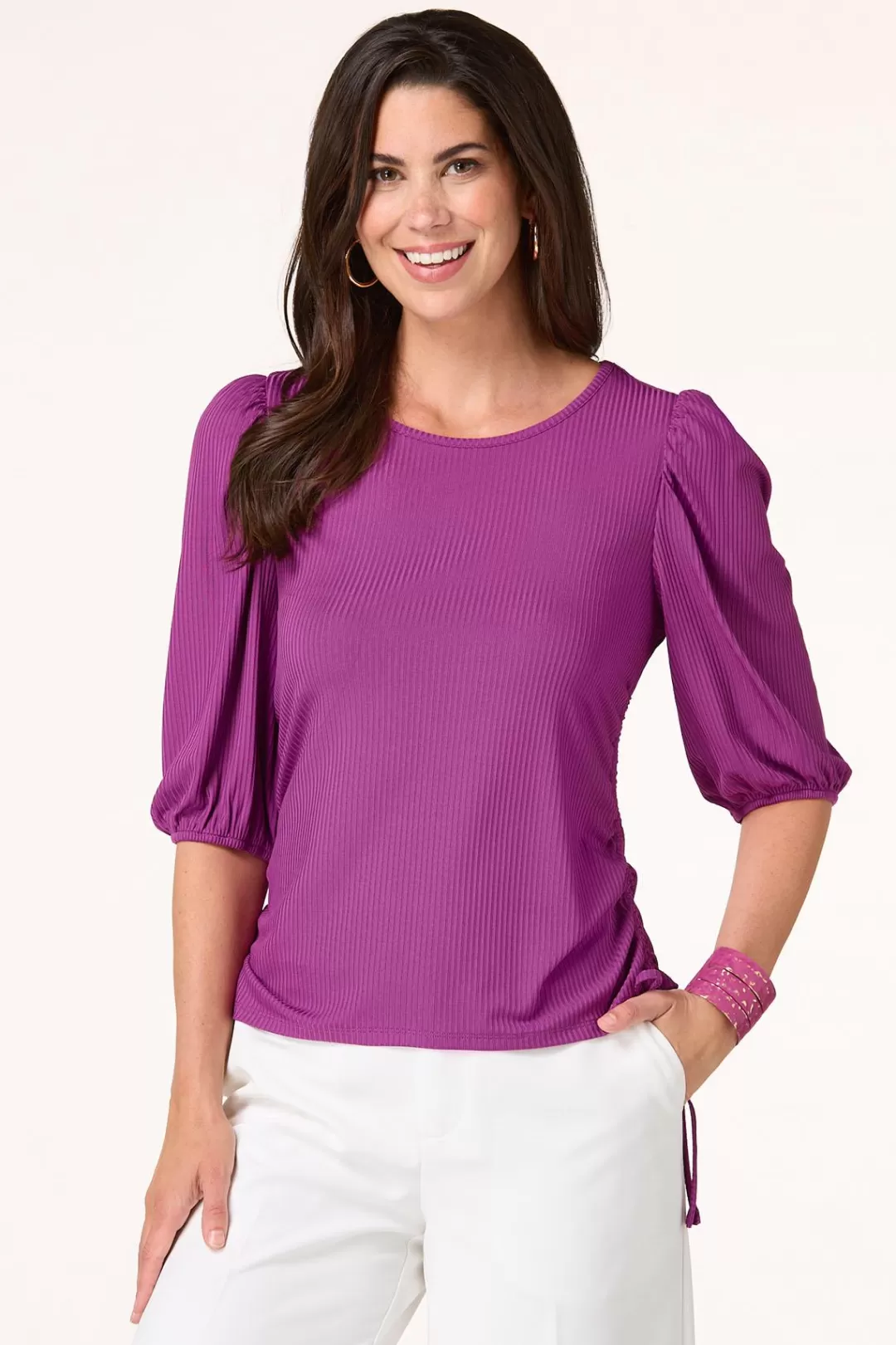 Cato Tops | Ruched Side Tie Top