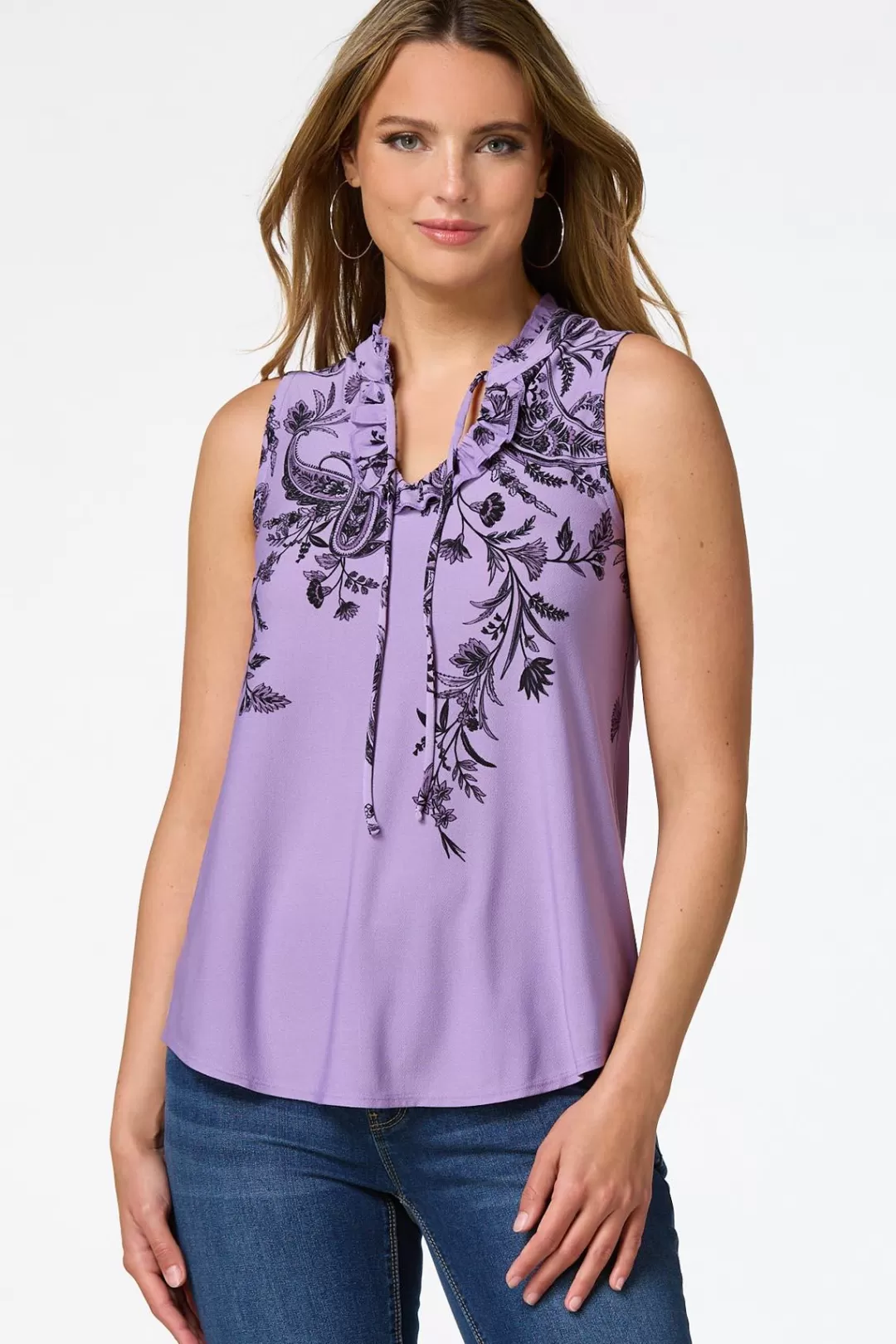 Cato Tops | Ruffled Floral Paisley Top