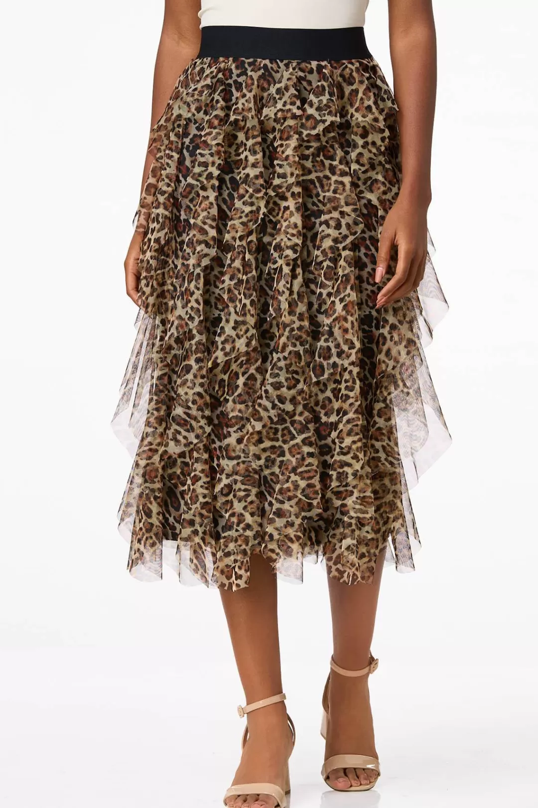 Cato Skirts | Ruffled Leopard Midi Skirt