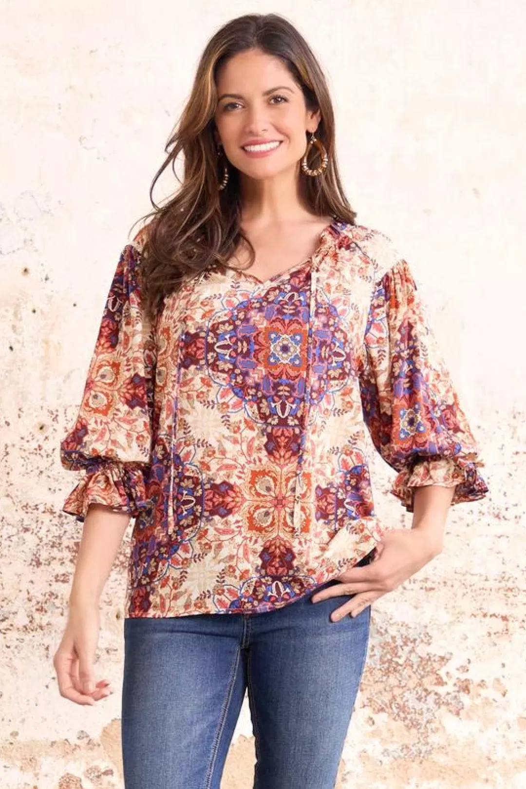 Cato Tops | Ruffled Medallion Poet Top