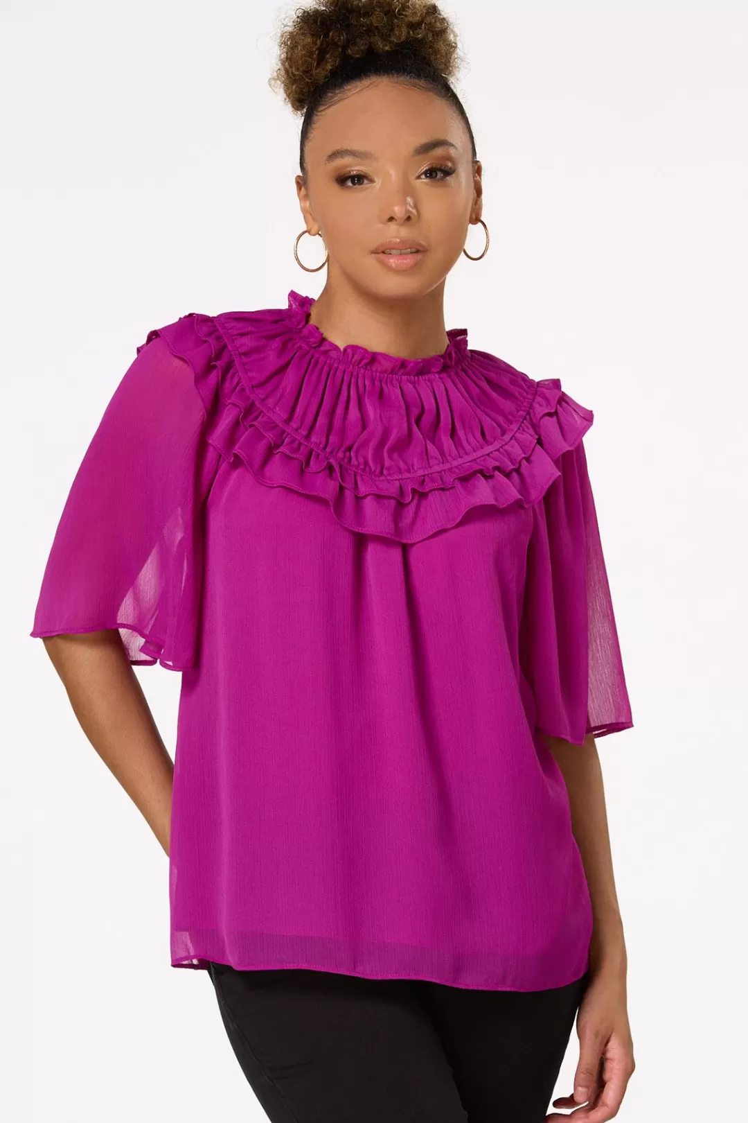 Cato Tops | Ruffled Neck Top