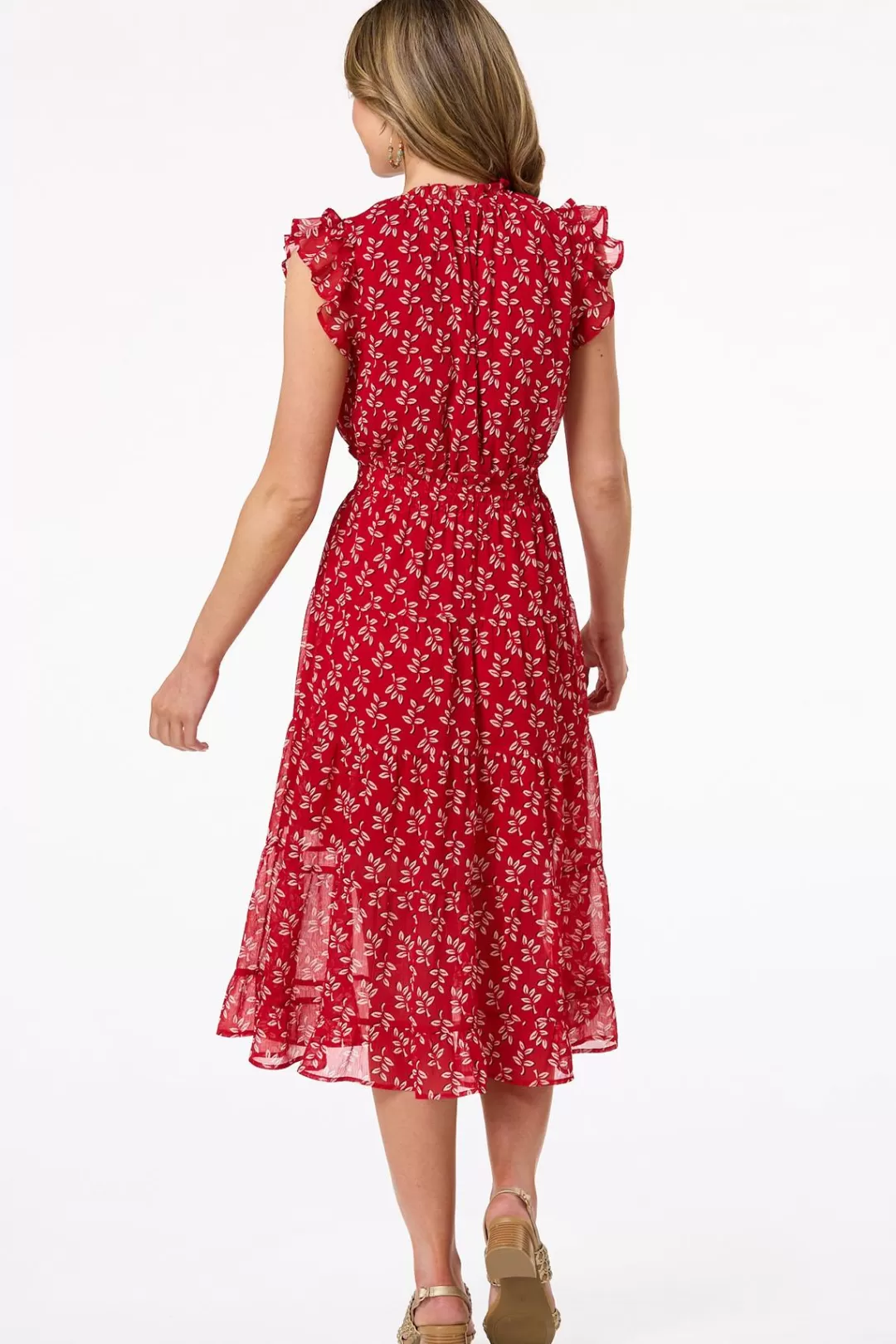 Cato Dresses | Ruffled Red Leaf Midi Dress