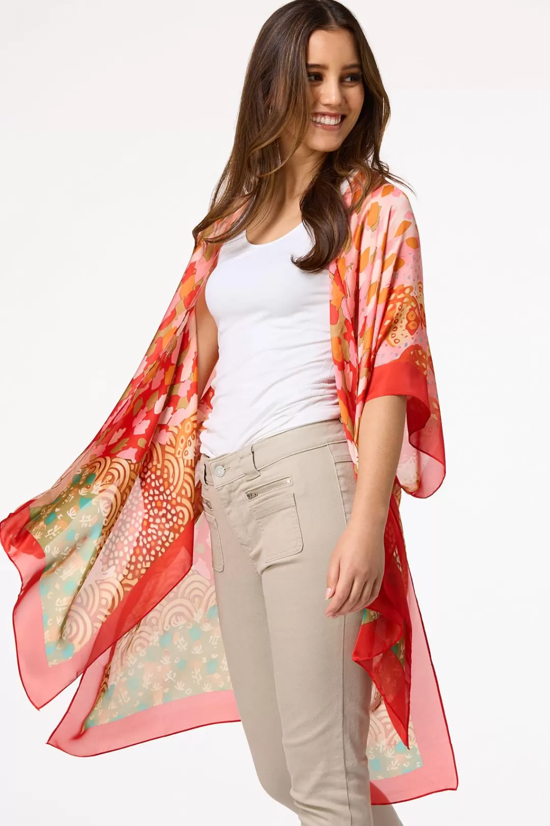 Cato Cover Ups | Tops | Satin Bordered Print Kimono