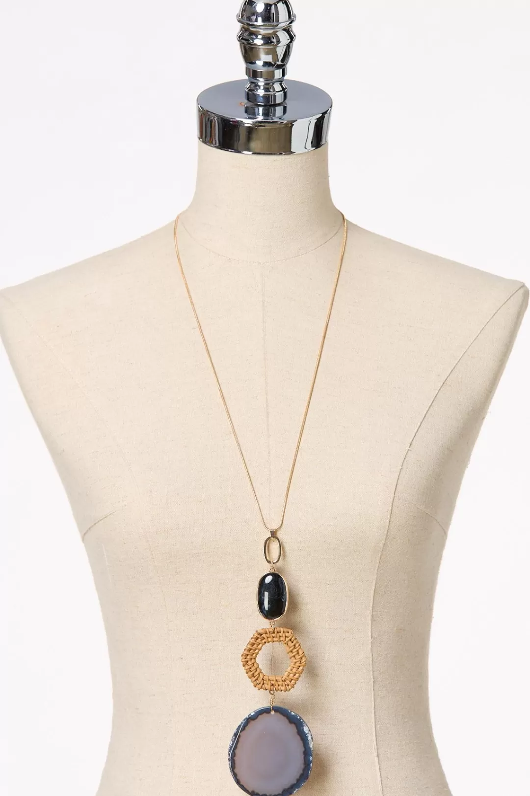 Cato Necklaces | Semi- Precious Stone Pendant Raffia Necklace