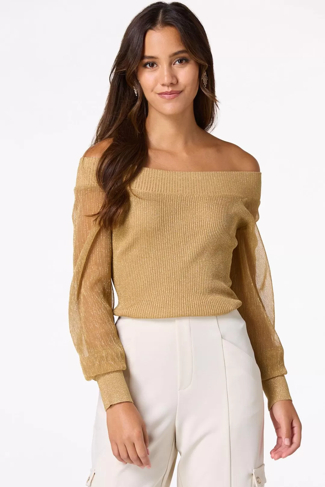 Cato Sweaters | Shimmery Gold Metallic Sweater