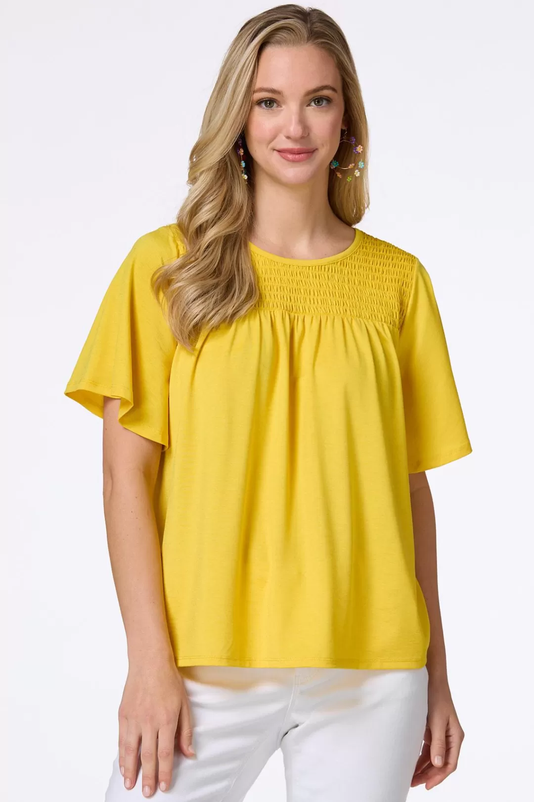 Cato Tops | Smocked Flutter Sleeve Top