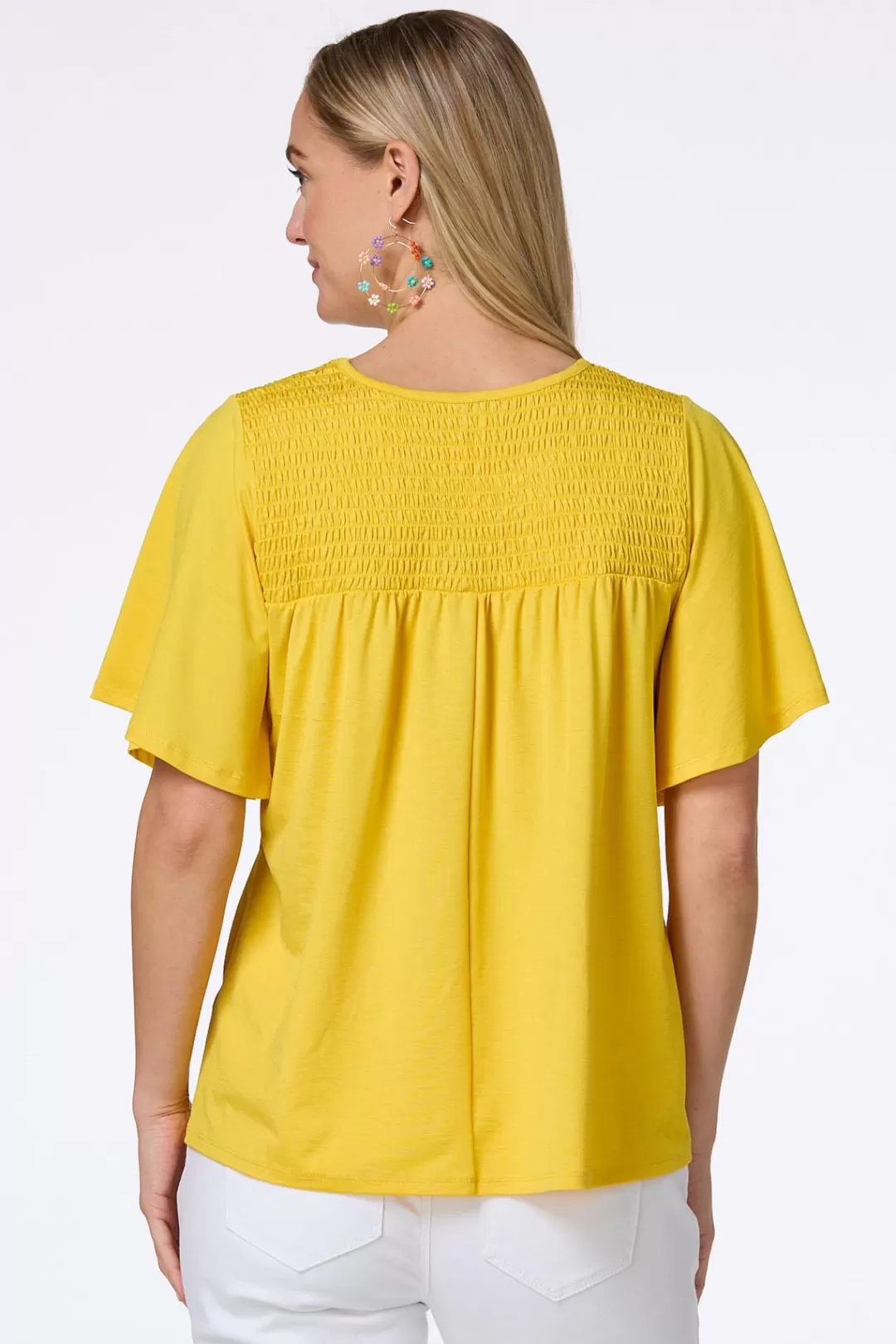 Cato Tops | Smocked Flutter Sleeve Top