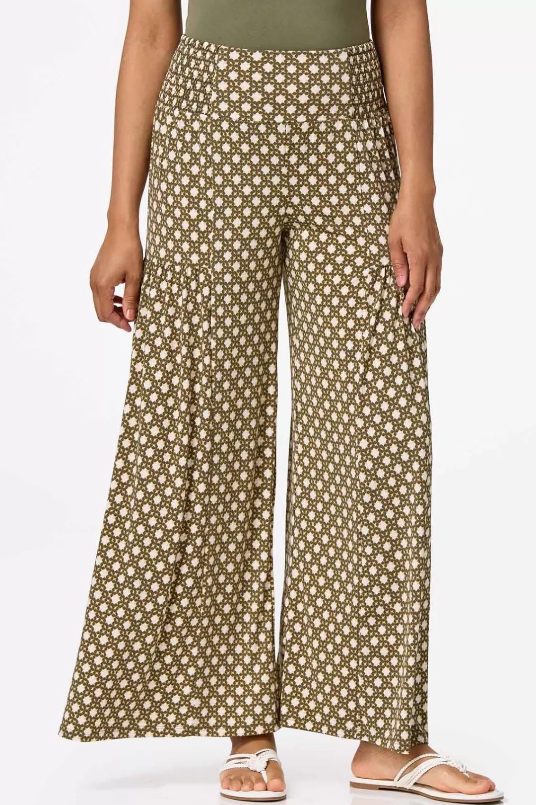 Cato Pants | Smocked Geo Wide Leg Pants