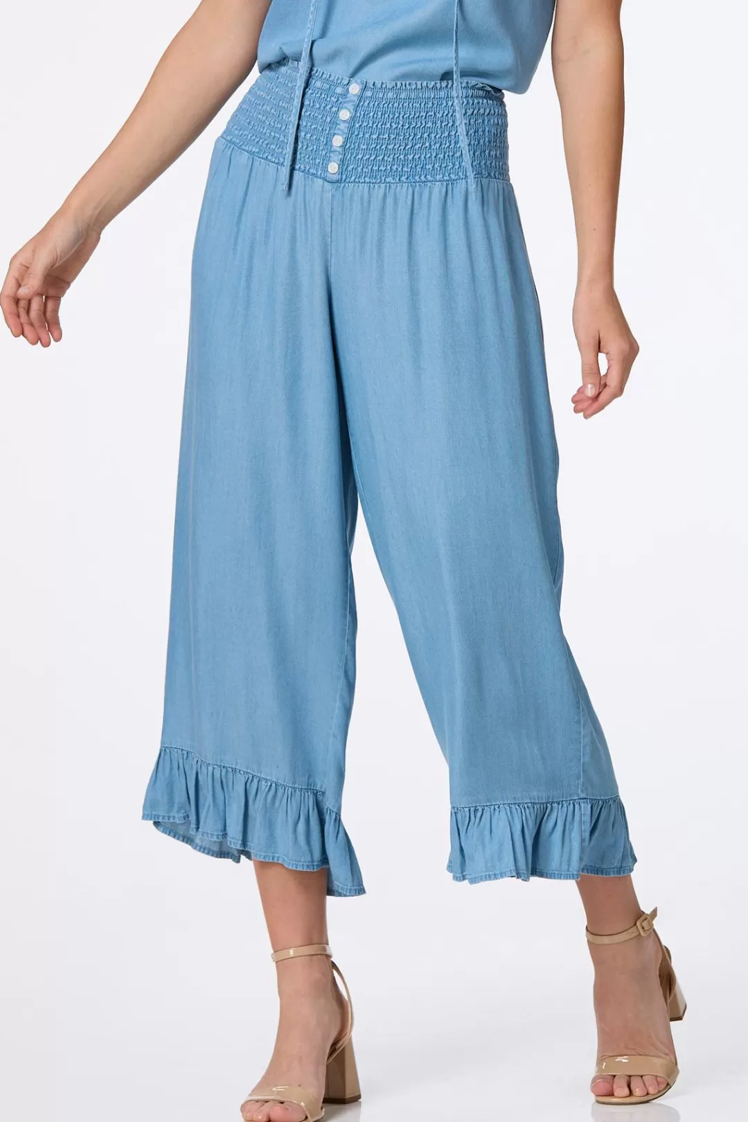 Cato Pants | Smocked Waist Chambray Pants