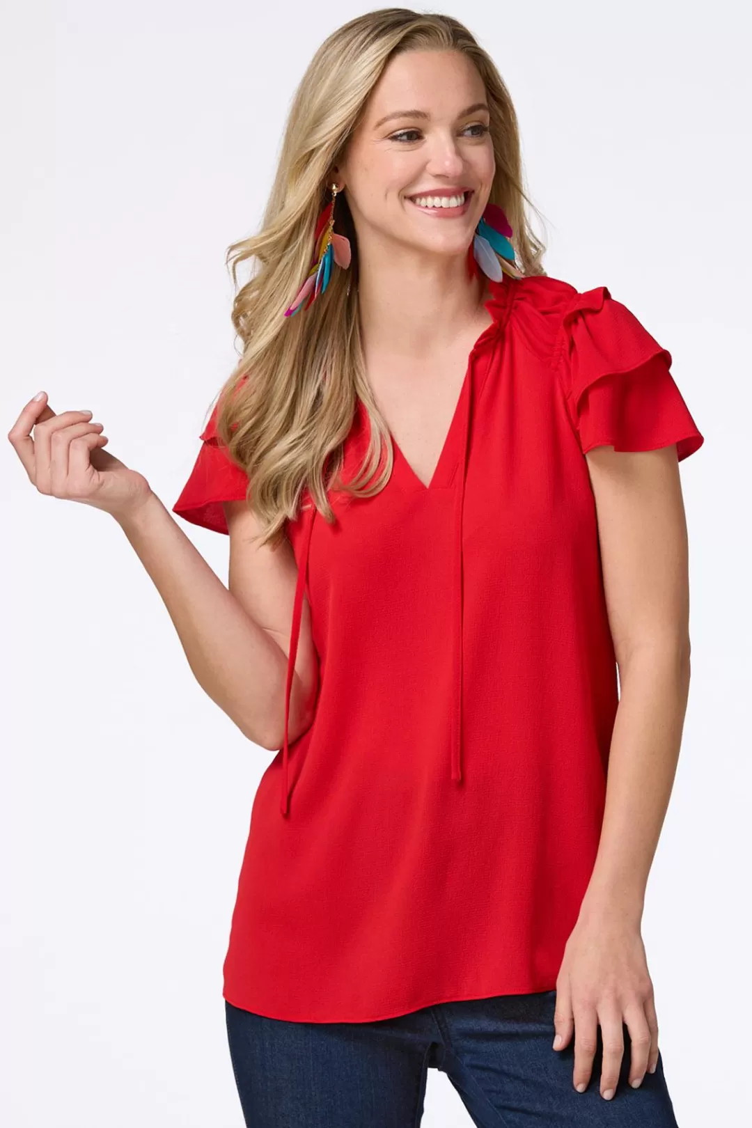 Cato Tops | Solid Ruffled Crepe Top