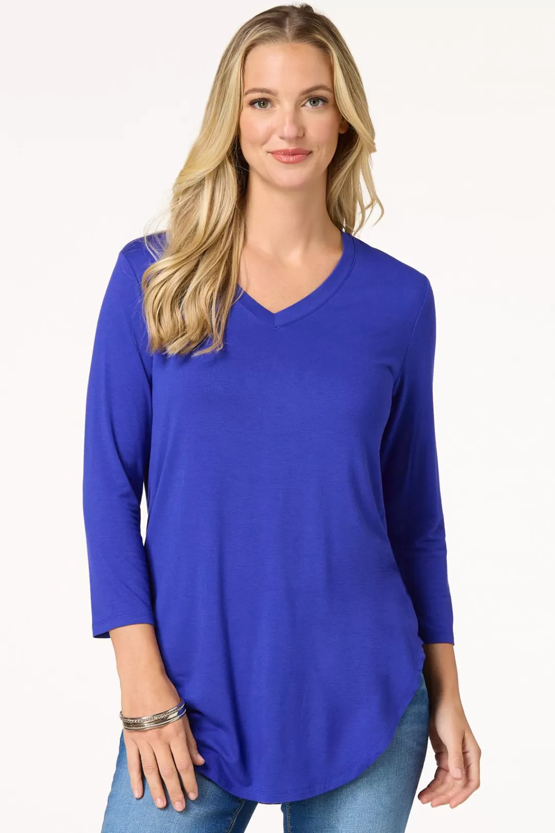 Cato Tops | Solid V- Neck Tunic Top