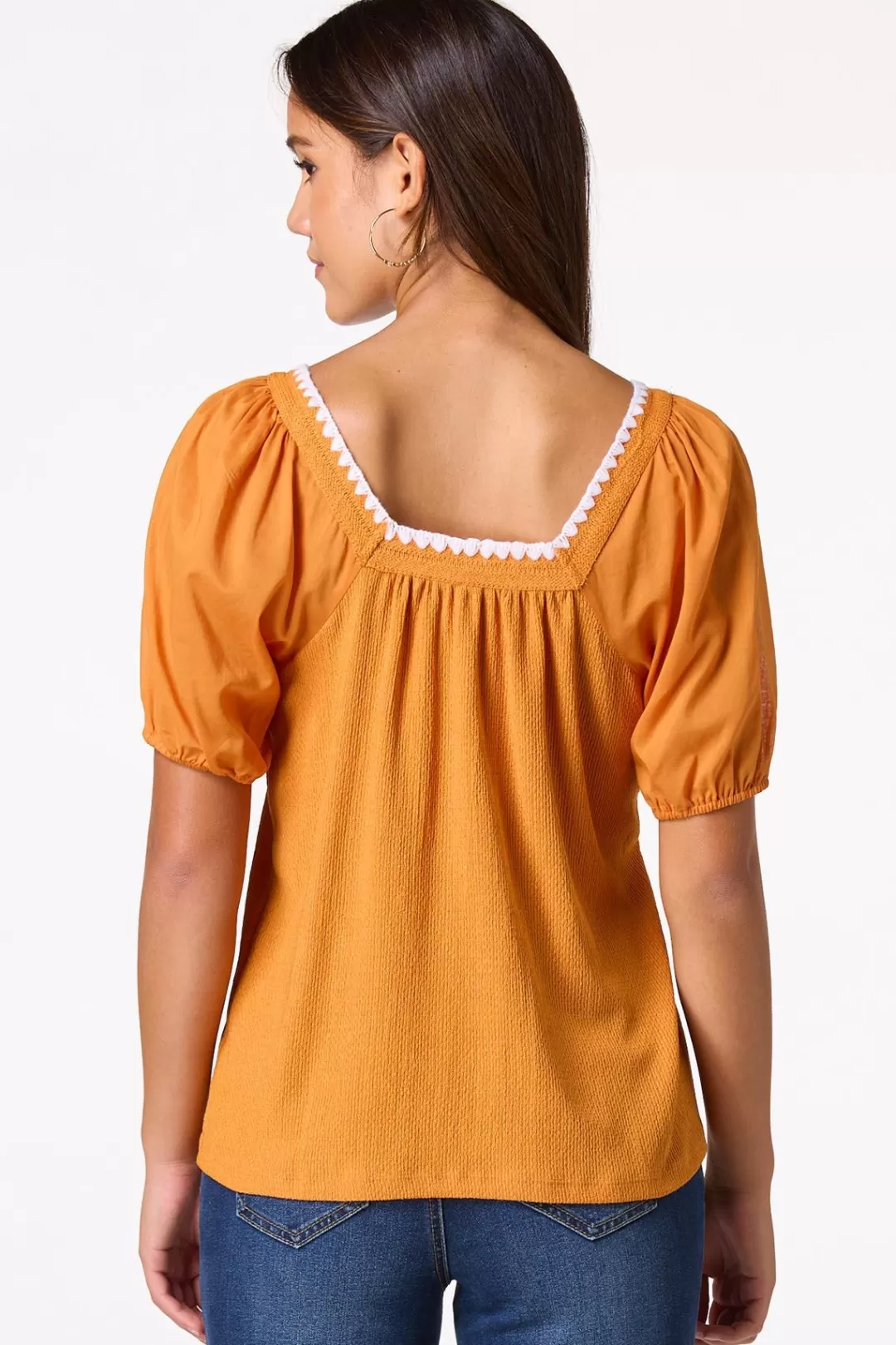 Cato Tops | Stitch Trim Puff Sleeve Top