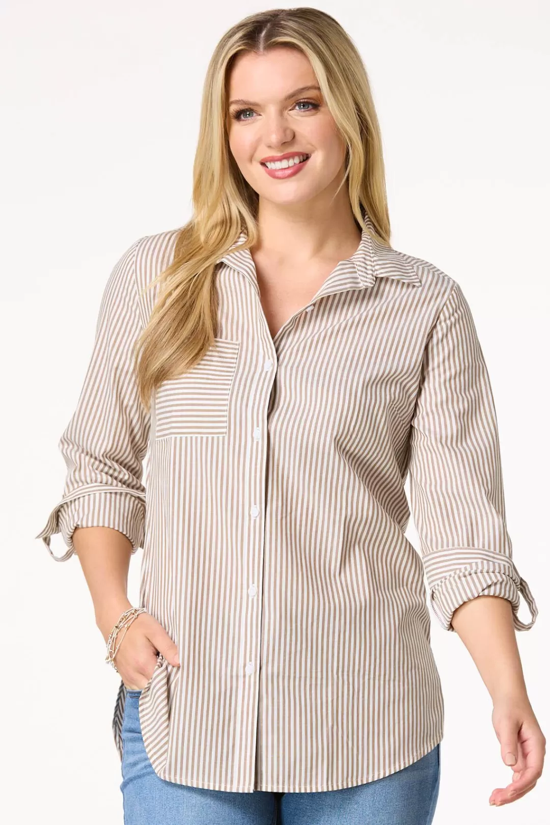 Cato Tops | Stripe Button Front Shirt