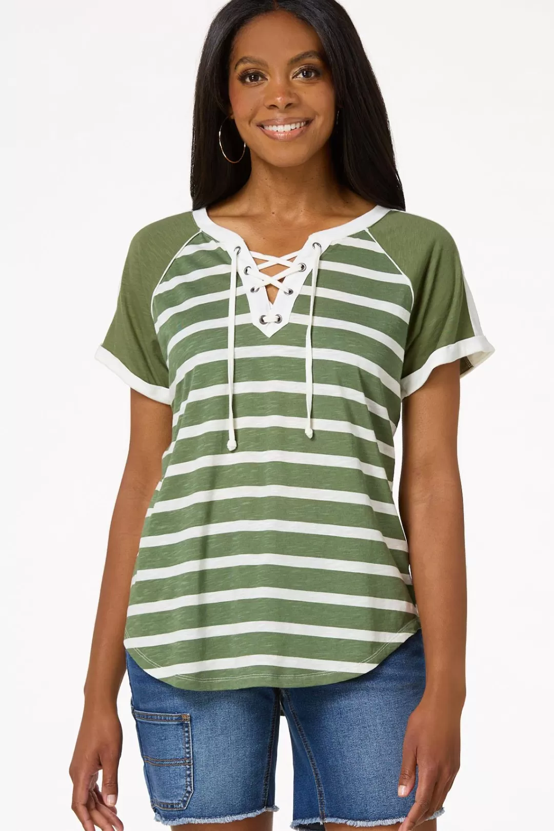 Cato Tops | Stripe Lace- Up Top